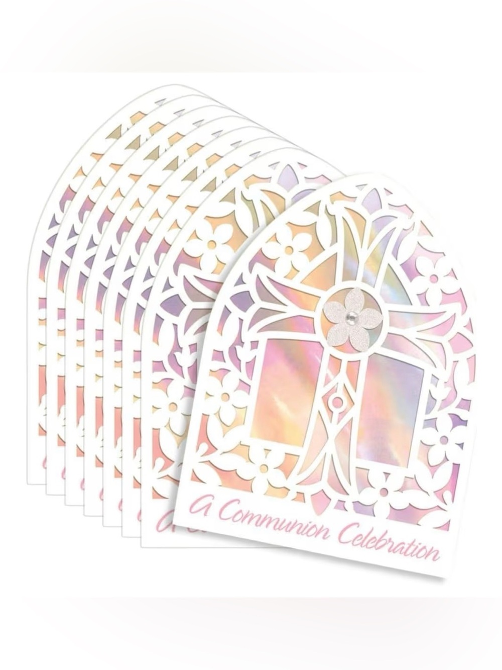 Amscan White & Pink Communion Celebration Cards